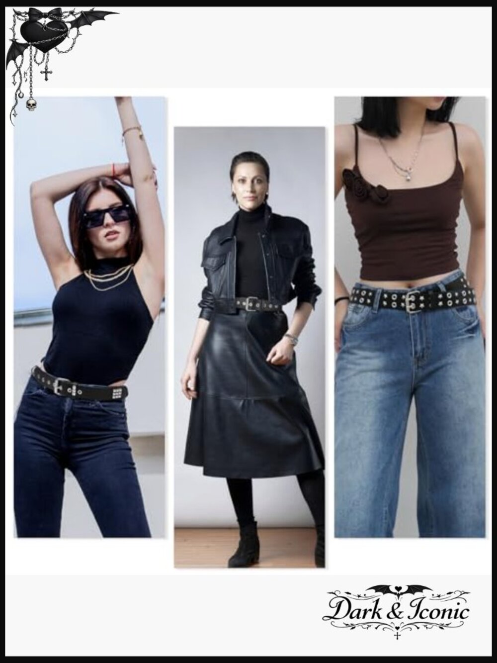 3 Pcs Y2K Star & Studded Belt Set - Double Grommet Punk - Picture 6 of 7
